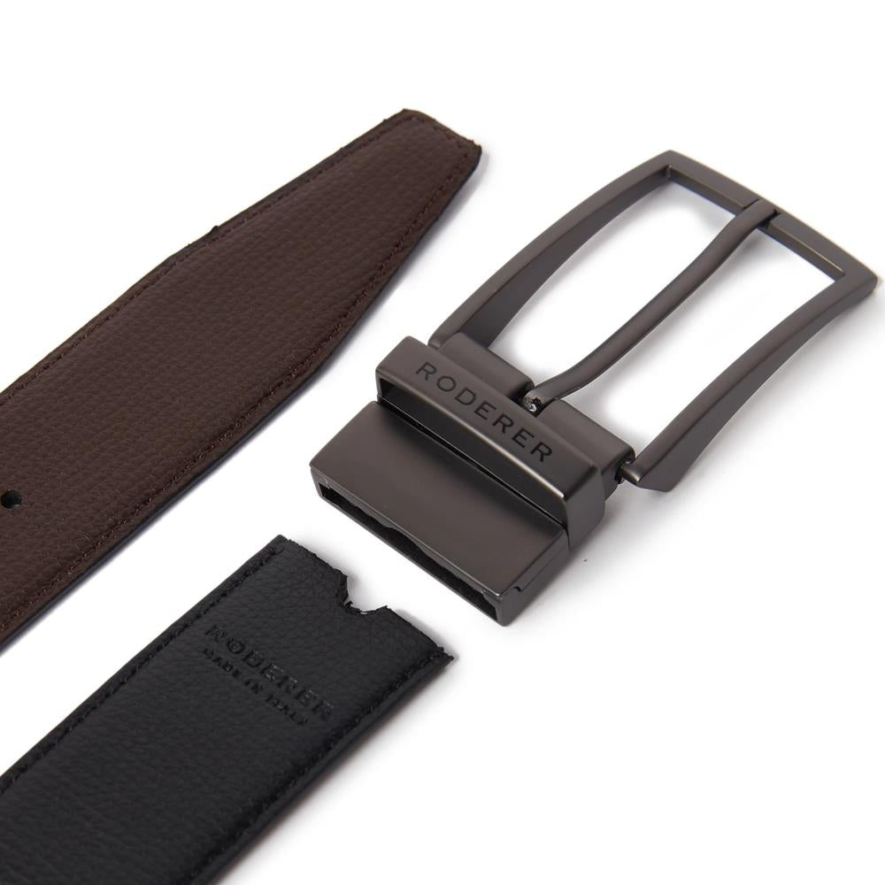Virtuoso Reversible Belt > Italian Leather Black & Brown / 2 Gunmetal Buckles
