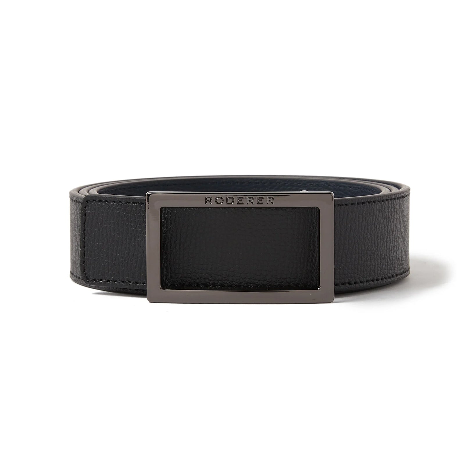 Ace Reversible Belt > Italian Leather Black & Blue / Gunmetal & Silver Buckles