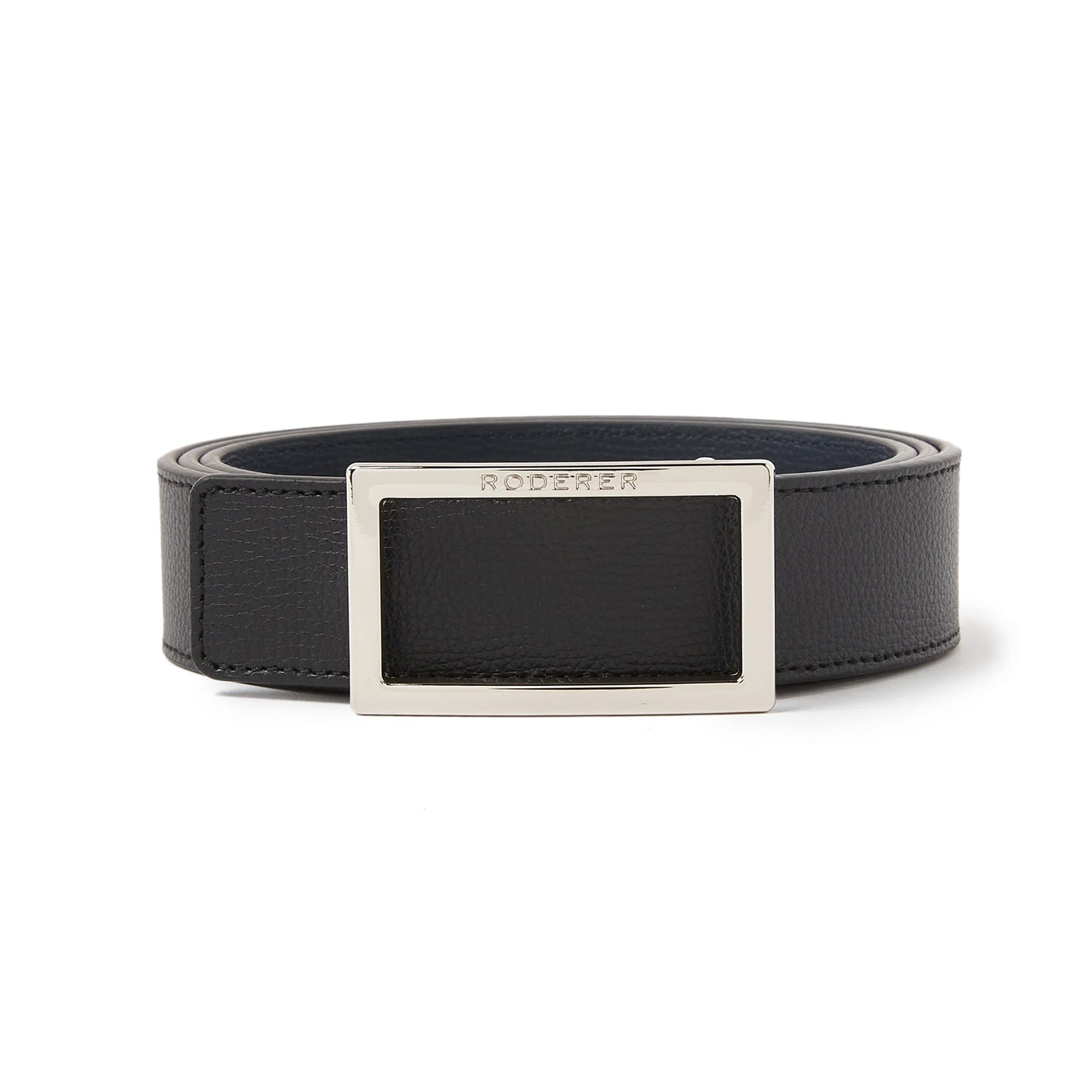 Ace Reversible Belt > Italian Leather Black & Blue / Silver Buckle