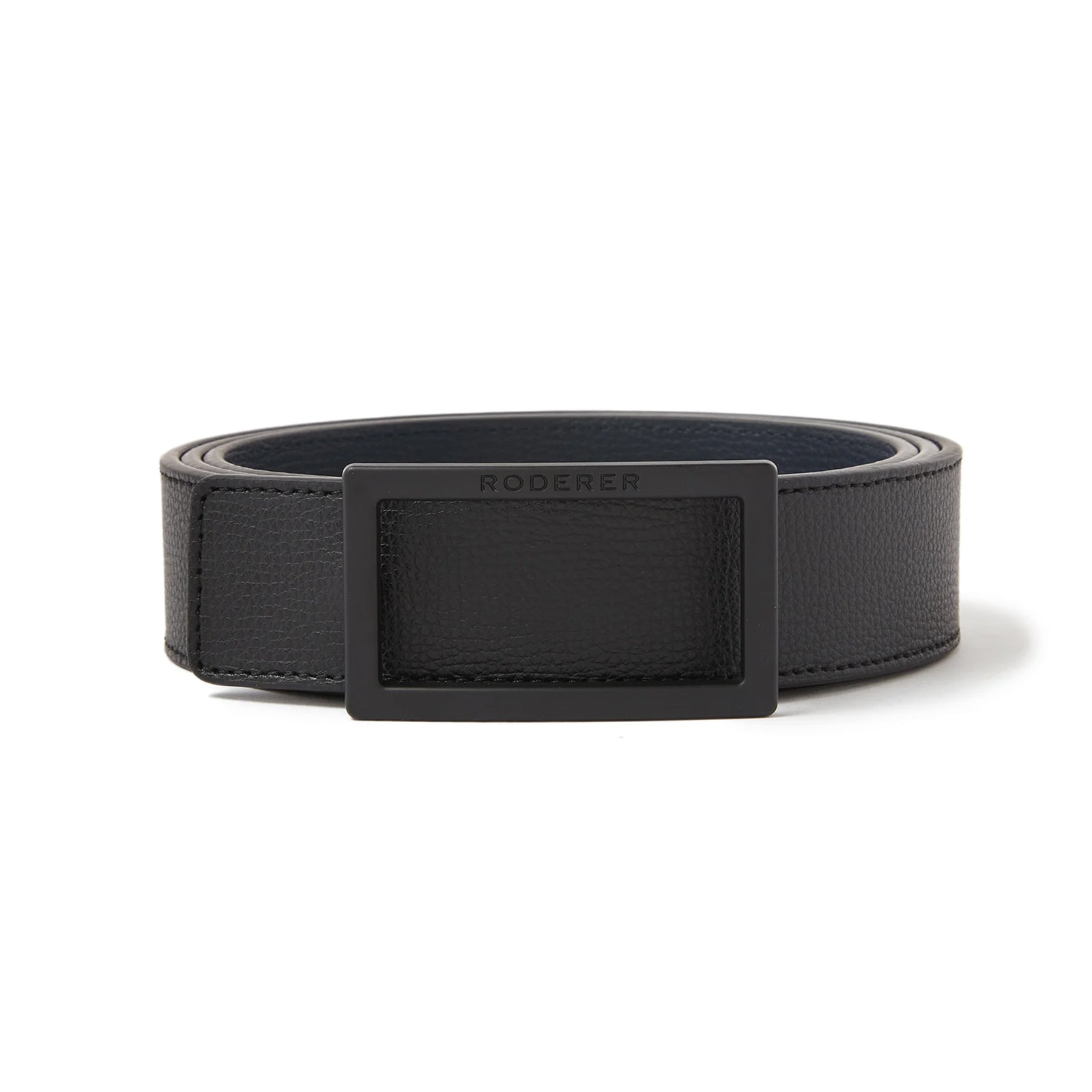 Ace Reversible Belt > Italian Leather Black & Blue / Black Matt & Silver Matt Buckles