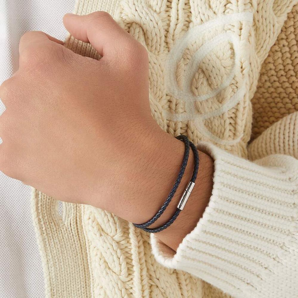 Gianni Double Tour Bracelet > Sterling Silver Clasp Navy Blue