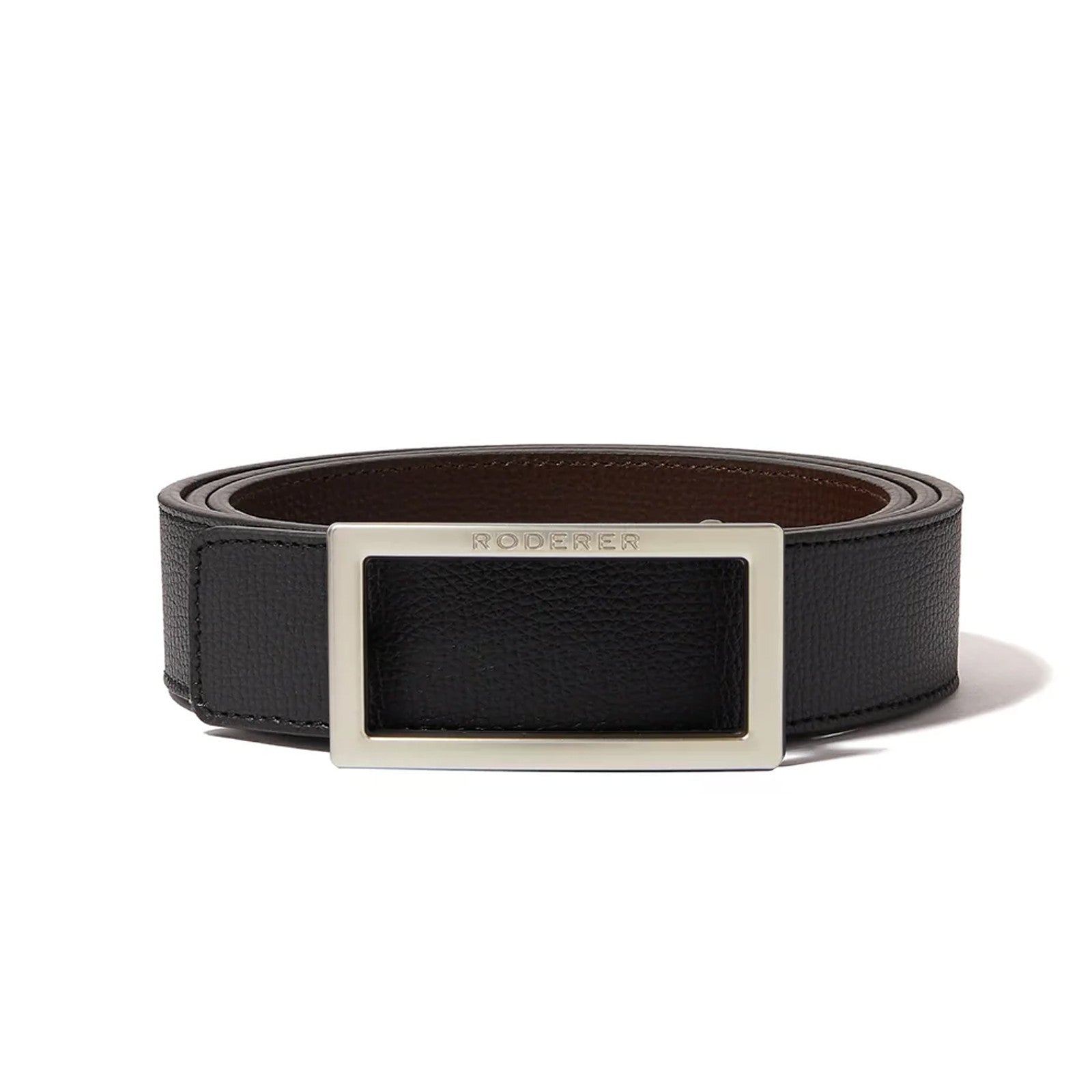 Ace Reversible Belt > Italian Leather Black & Blue / Black Matt & Silver Matt Buckles