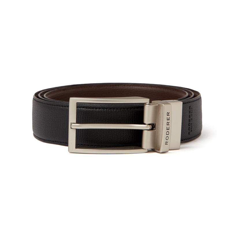 MAESTRO REVERSIBLE BELT > ITALIAN LEATHER BLACK & BROWN / SILVER MATT BUCKLE