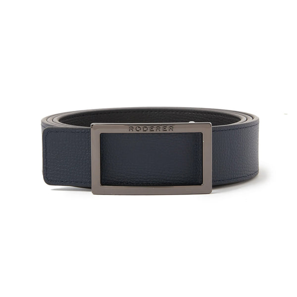 Ace Reversible Belt > Italian Leather Black & Blue / Gunmetal Buckle