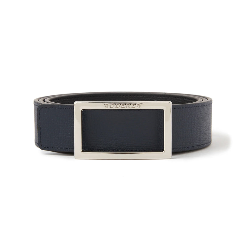 Ace Reversible Belt > Italian Leather Black & Blue / Silver Buckle