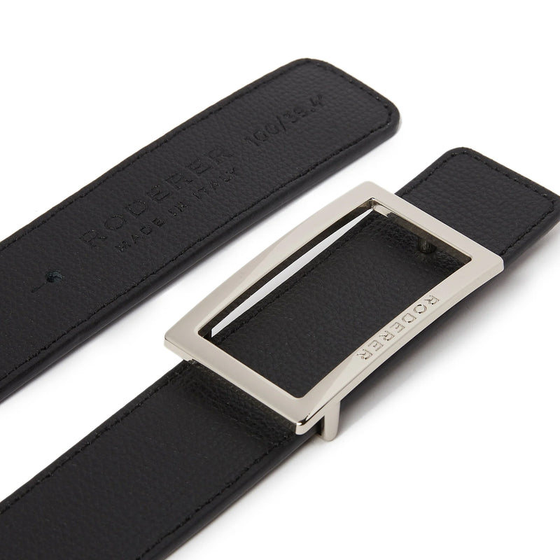 ACE REVERSIBLE BELT > ITALIAN LEATHER BLACK & BLUE / SILVER BUCKLE