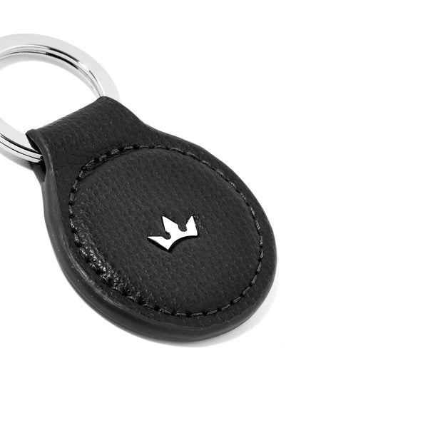 Award Round Key Ring > Italian Leather Black