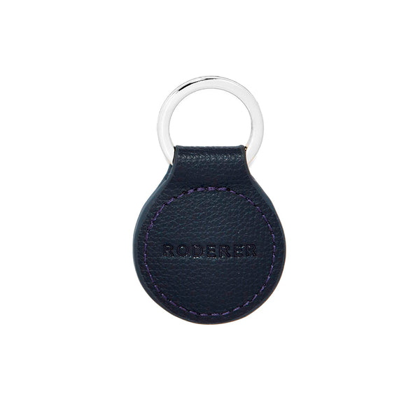 Award Round Key Ring > Italian Leather Navy Blue