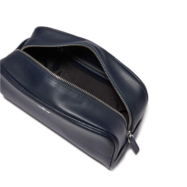 AWARD WASH BAG > ITALIAN LEATHER NAVY BLUE