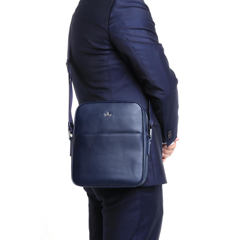 Navy leather messenger bag clearance