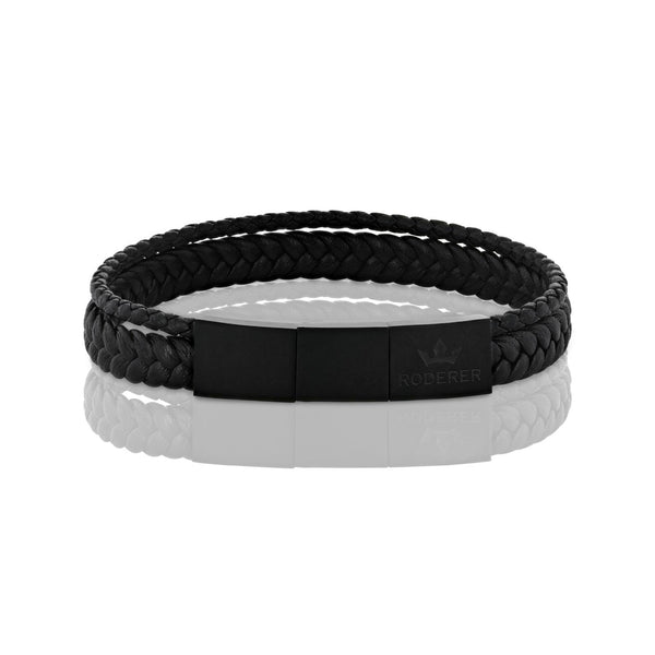 Enzo Bracelet > Woven Leather 2 Line Black