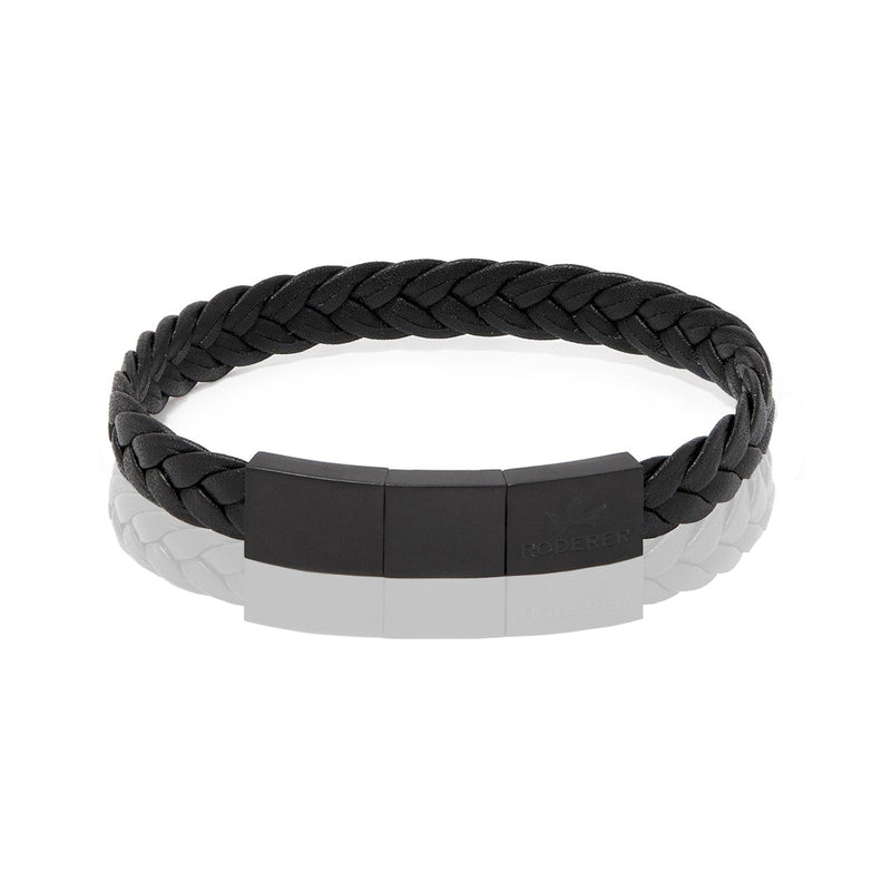 ENZO BRACELET > WOVEN LEATHER BLACK ON BLACK