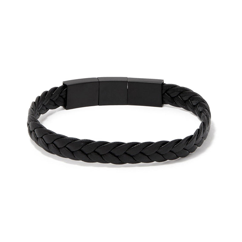 ENZO BRACELET > WOVEN LEATHER BLACK ON BLACK