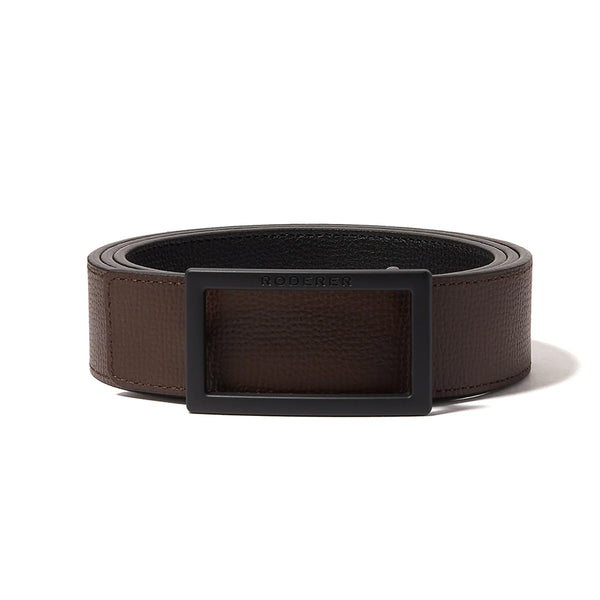 ACE REVERSIBLE BELT > ITALIAN LEATHER BLACK & BROWN / BLACK MATT BUCKLE