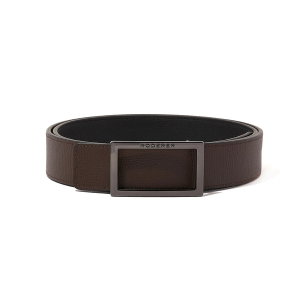 ACE REVERSIBLE BELT > ITALIAN LEATHER BLACK & BROWN / GUNMETAL BUCKLE