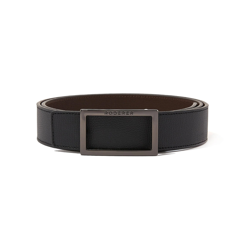 ACE REVERSIBLE BELT > ITALIAN LEATHER BLACK & BROWN / GUNMETAL BUCKLE