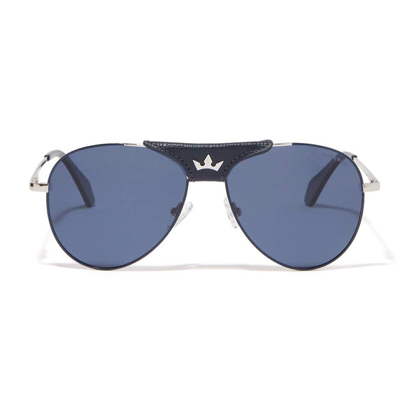 JAMES AVIATOR POLARIZED SUNGLASSES > NAVY BLUE LEATHER BRIDGE