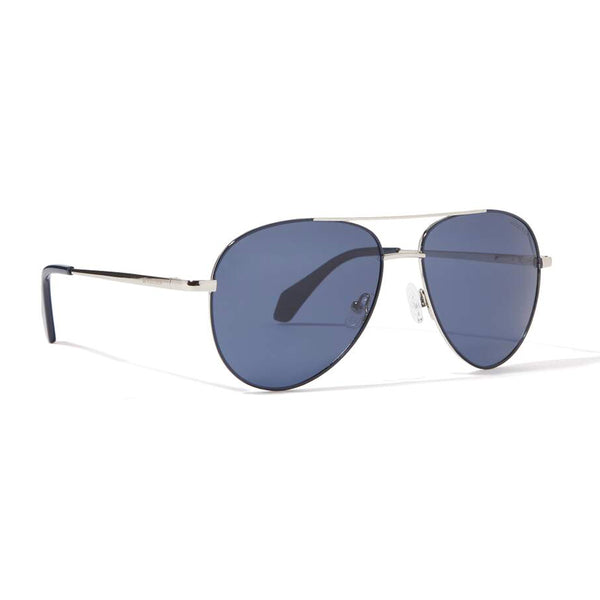 JAMES AVIATOR POLARIZED SUNGLASSES > NAVY BLUE LEATHER BRIDGE