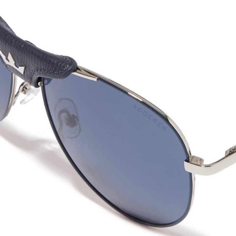 JAMES AVIATOR POLARIZED SUNGLASSES > NAVY BLUE LEATHER BRIDGE