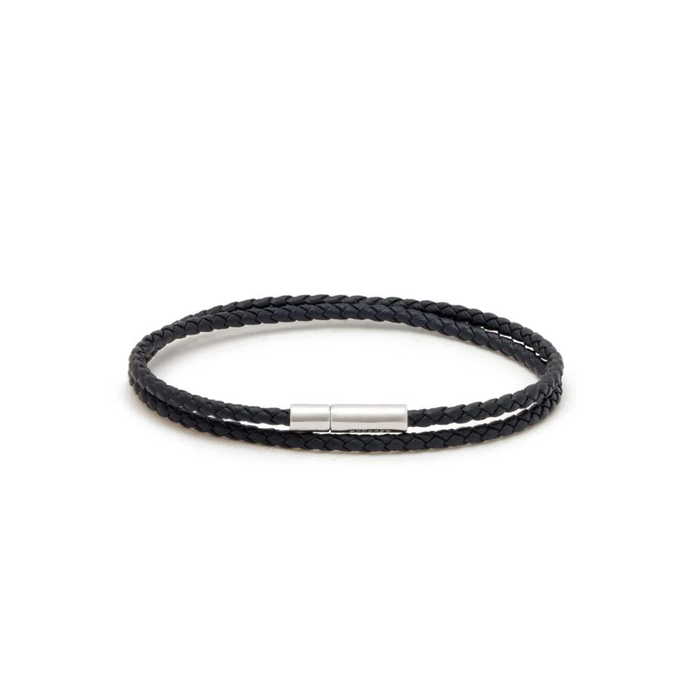 Gianni Double Tour Bracelet > Sterling Silver Clasp Navy Blue