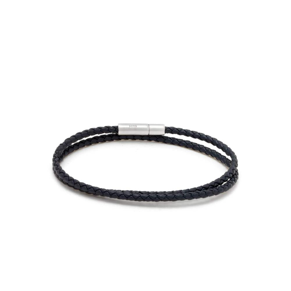 Gianni Double Tour Bracelet > Sterling Silver Clasp Navy Blue