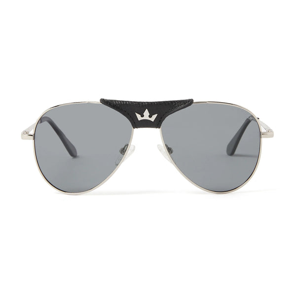 JAMES AVIATOR POLARIZED SUNGLASSES > BLACK LEATHER BRIDGE