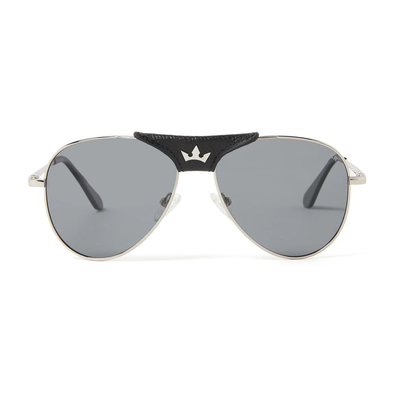 JAMES AVIATOR POLARIZED SUNGLASSES > BLACK LEATHER BRIDGE