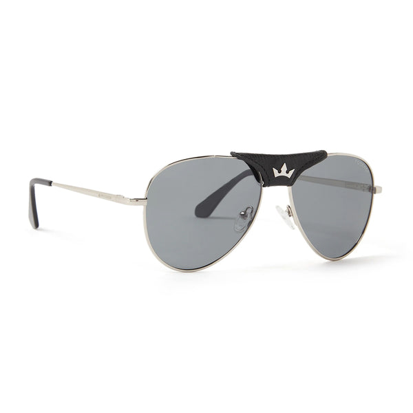 JAMES AVIATOR POLARIZED SUNGLASSES > BLACK LEATHER BRIDGE