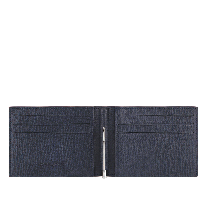 TROPHY 6CC MONEY CLIP BIFOLD > ITALIAN LEATHER NAVY BLUE